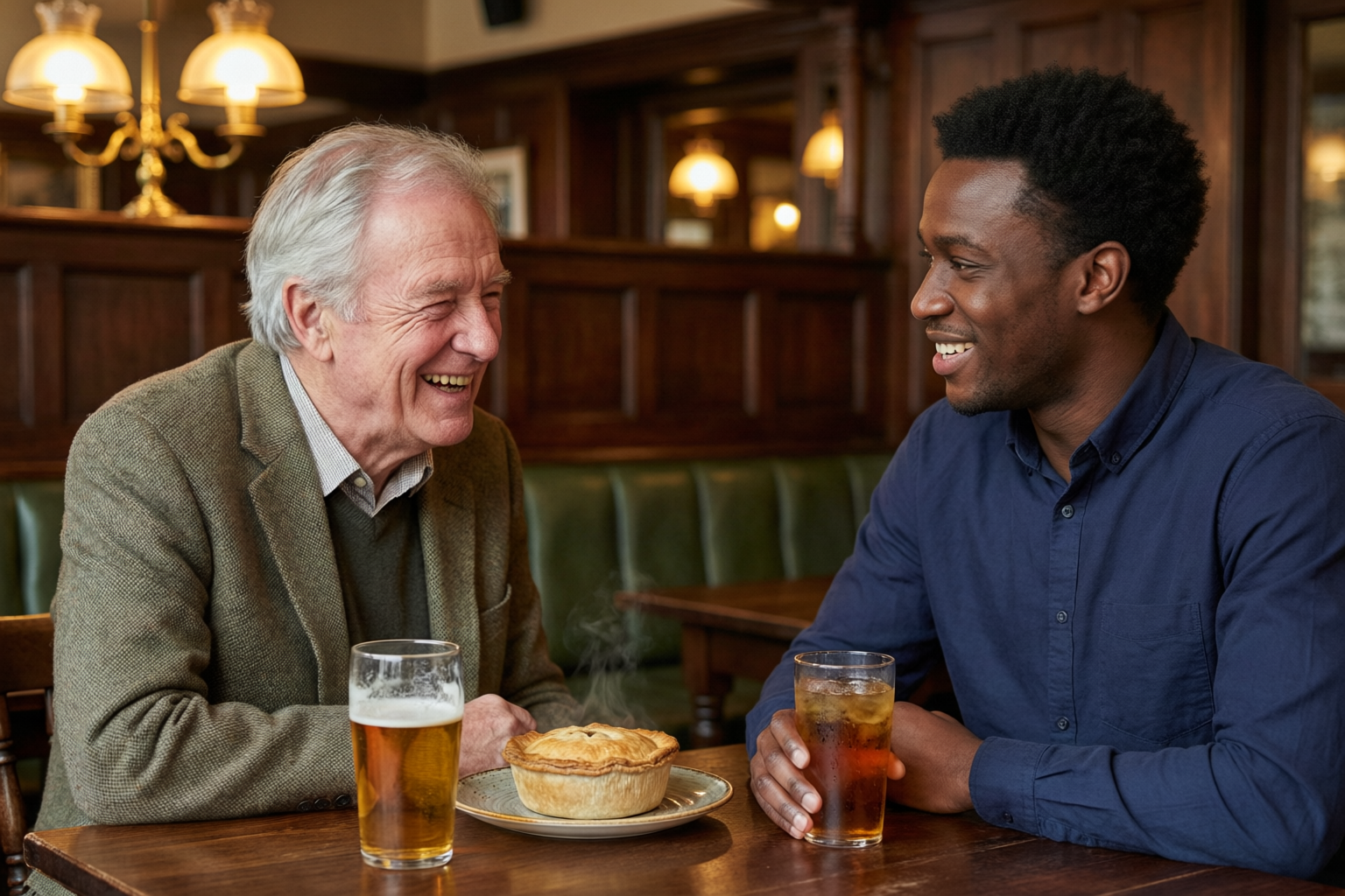 Sharing a laugh over lunch at a local pub